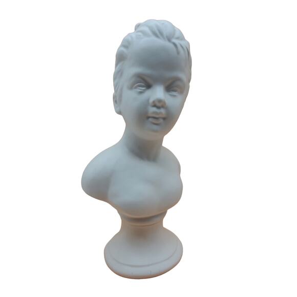 Vintage White Ceramic Bust Girl Female Head Statue Mid Century Classical Decor - Picture 15 of 15